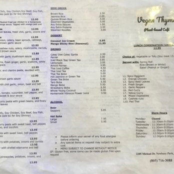 Vegan Thyme - Front Menu - Thai Near Me - Newbury Park, California Vegan Thyme - Front Menu - Thai Near Me - Newbury Park, California
