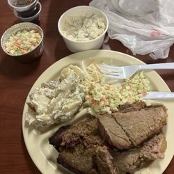 Bare Bones BBQ - Brisket potatoes and Cole slaw.