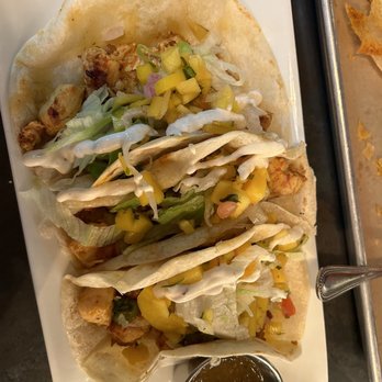 Flame Cantina - Mango Shrimp Tacos (with chicken) - Mexican Near Me - Ankeny, Iowa Flame Cantina - Mango Shrimp Tacos (with chicken) - Mexican Near Me - Ankeny, Iowa