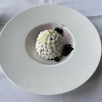 The Terrace - Divine Pavlova with raspberry syrup drizzle -- you don't see this on every menu! - New American Near Me - Beverly Hills, California