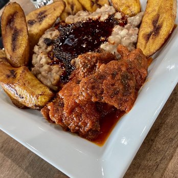 Fusion Vibes Kitchen + Lounge - Agonyin Beans Stewed Beef Plantain - African Near Me - Richardson, Texas Fusion Vibes Kitchen + Lounge - Agonyin Beans Stewed Beef Plantain - African Near Me - Richardson, Texas