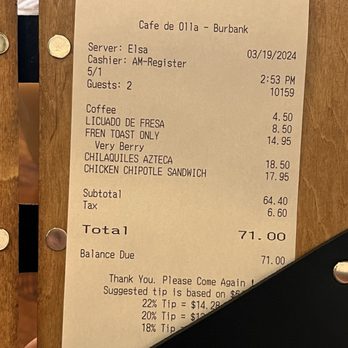 Cafe De Olla - This is the server who took care of our table even though we only saw her like 3 times in total. - American Near Me - Burbank, California