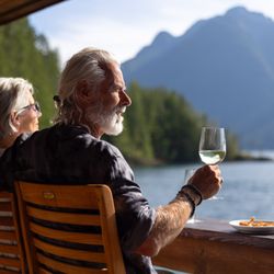 Klahoose Wilderness Resort - Guests enjoying the view  from the resort patio.