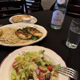 Italian Chopped Salad. Chicken Piccata. Rolls with butter.