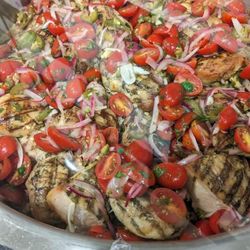 Zander's Restaurant - Grilled chicken breast with sautéed veggies for a catering event.