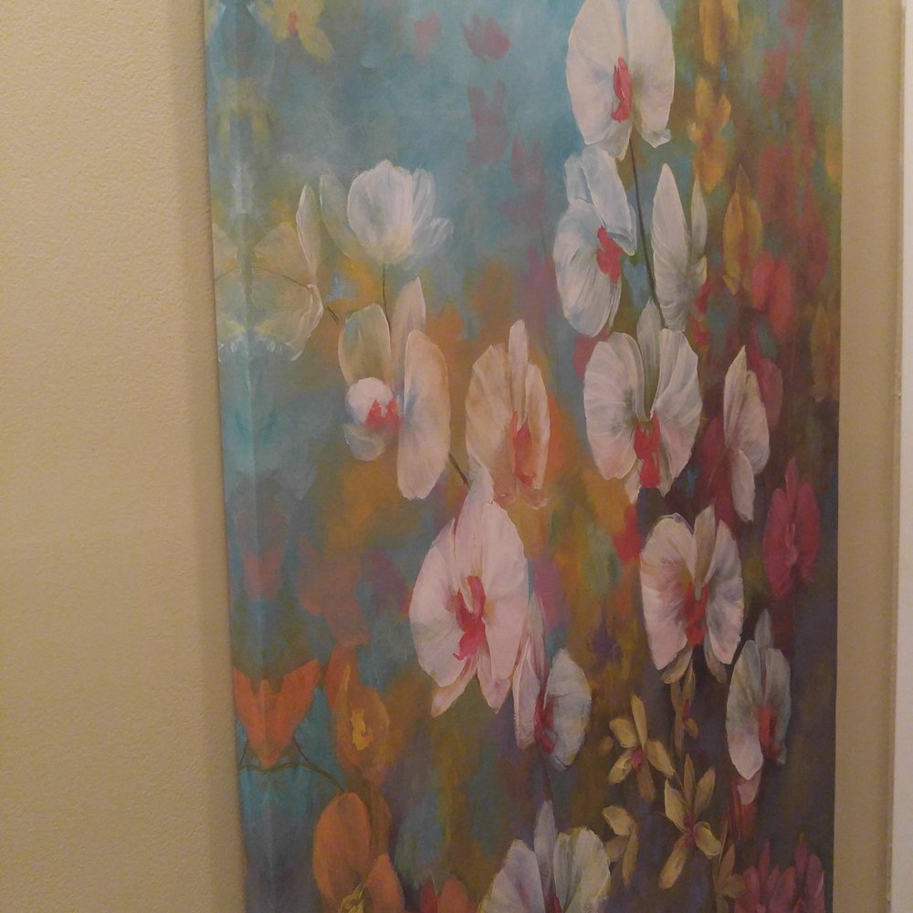I bought this huge art piece at DD's for under $20. It sits in hallway and looks great.