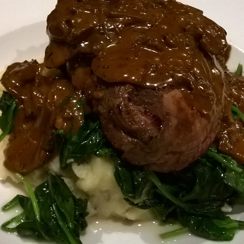 Binkleys Kitchen & Bar - Filet Forestiere with burgundy mushroom sauce - American Near Me - Indianapolis, Indiana Binkleys Kitchen & Bar - Filet Forestiere with burgundy mushroom sauce - American Near Me - Indianapolis, Indiana