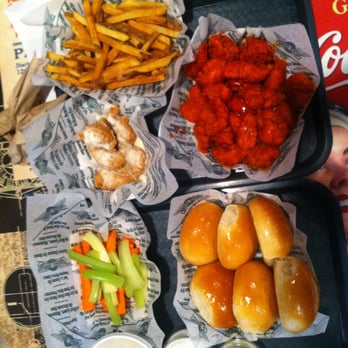 Wingstop - Original hot boneless wngs, bread rolls (my fav), celery and carrot sticks, garlic parmesan boneless wings & fries - Chicken Wings Near Me - San Diego, California
