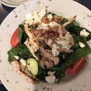 Demitris Taverna - Delicious spinach salad with honey vinaigrette, crumbled feta, and chicken. Couldn't find the name on their online menu. - Greek Near Me - Livermore, California