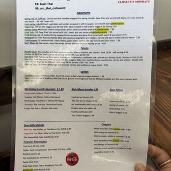 Sasi's Thai Restaurant - Menu front - Thai Near Me - Brownsville, Texas Sasi's Thai Restaurant - Menu front - Thai Near Me - Brownsville, Texas