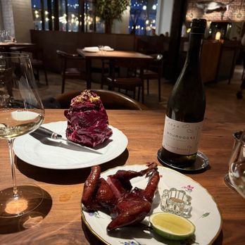 Angler - radicchio and allium X.O. and  cold-smoked salt & pepper squab - Seafood Near Me - San Francisco, California