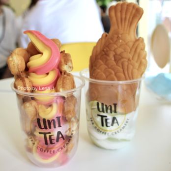 unitea café - Strawberry & Mango Swirl Soft Serve in Egg Waffle ($6.95), Milk & Matcha Swirl Soft Serve in Taiyaki ($7.50) - Bubble Tea Near Me - Ann Arbor, Michigan unitea café - Strawberry & Mango Swirl Soft Serve in Egg Waffle ($6.95), Milk & Matcha Swirl Soft Serve in Taiyaki ($7.50) - Bubble Tea Near Me - Ann Arbor, Michigan