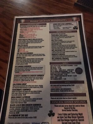 Menu photo 2 O'Briens Irish Pub Tampa, FL Menu photo 2 O'Briens Irish Pub Tampa, FL