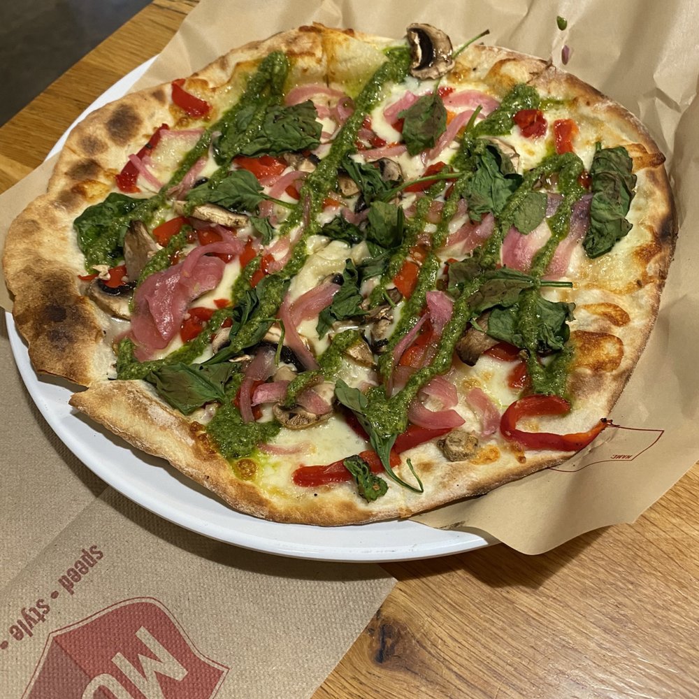 MOD Pizza - Tristan with added spinach and pickled onions - Pizza Near Me - Sacramento, California MOD Pizza - Tristan with added spinach and pickled onions - Pizza Near Me - Sacramento, California