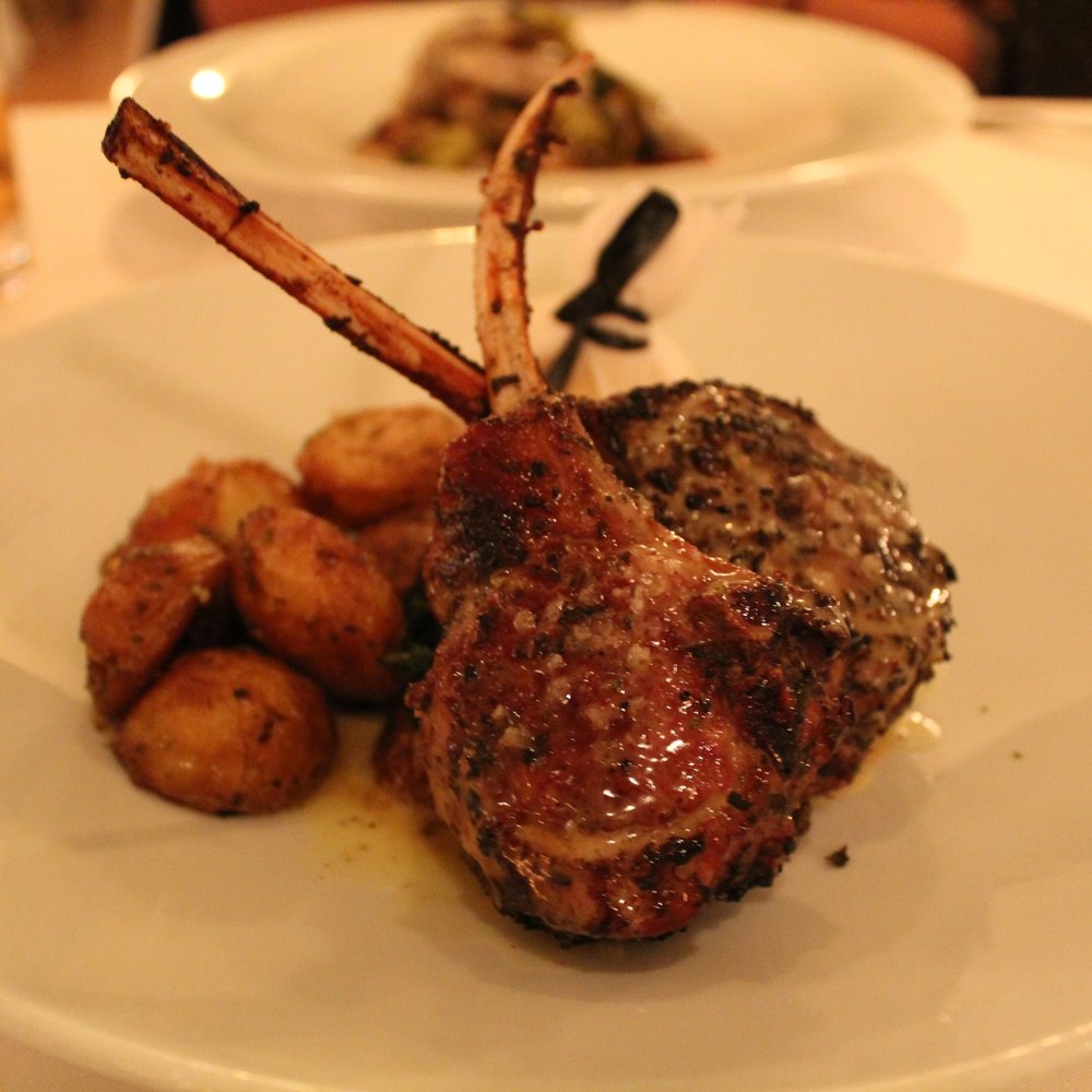 Dio Deka - Paithakia - Two double-cut Mesquite-grilled lamb chops, lemon-oregano crusted potatoes, whipped spinach - Greek Near Me - Los Gatos, California Dio Deka - Paithakia - Two double-cut Mesquite-grilled lamb chops, lemon-oregano crusted potatoes, whipped spinach - Greek Near Me - Los Gatos, California