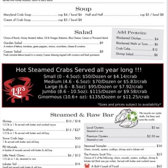 L P Steamers - Menu - Seafood Near Me - Baltimore, Maryland