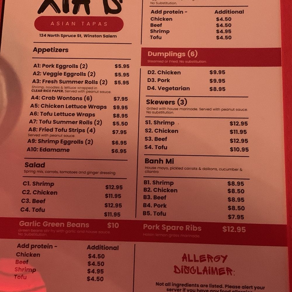 Xia’s Asian Tapas - Menu! - Asian Fusion Near Me - Winston-Salem, North Carolina