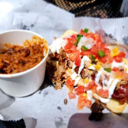 Street Corn Dawg with baked beans Street Corn Dawg with baked beans