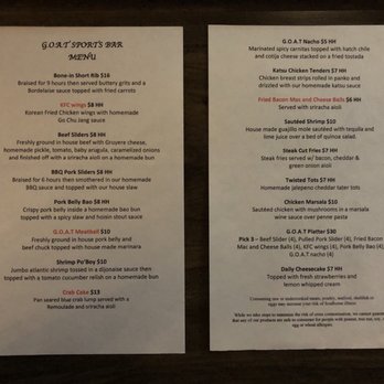GOAT Sports bar - Menu - Sports Bars Near Me - Spring Valley, Nevada GOAT Sports bar - Menu - Sports Bars Near Me - Spring Valley, Nevada