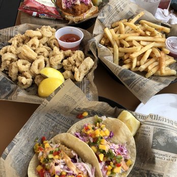 Bungalow Bar - Fried Calamari, FISH TACOS (2), Fish Sandwich - American Near Me - Seaside, New York Bungalow Bar - Fried Calamari, FISH TACOS (2), Fish Sandwich - American Near Me - Seaside, New York