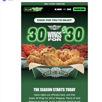 Wingstop - screen capture from my email - Chicken Wings Near Me - Corinth, Texas