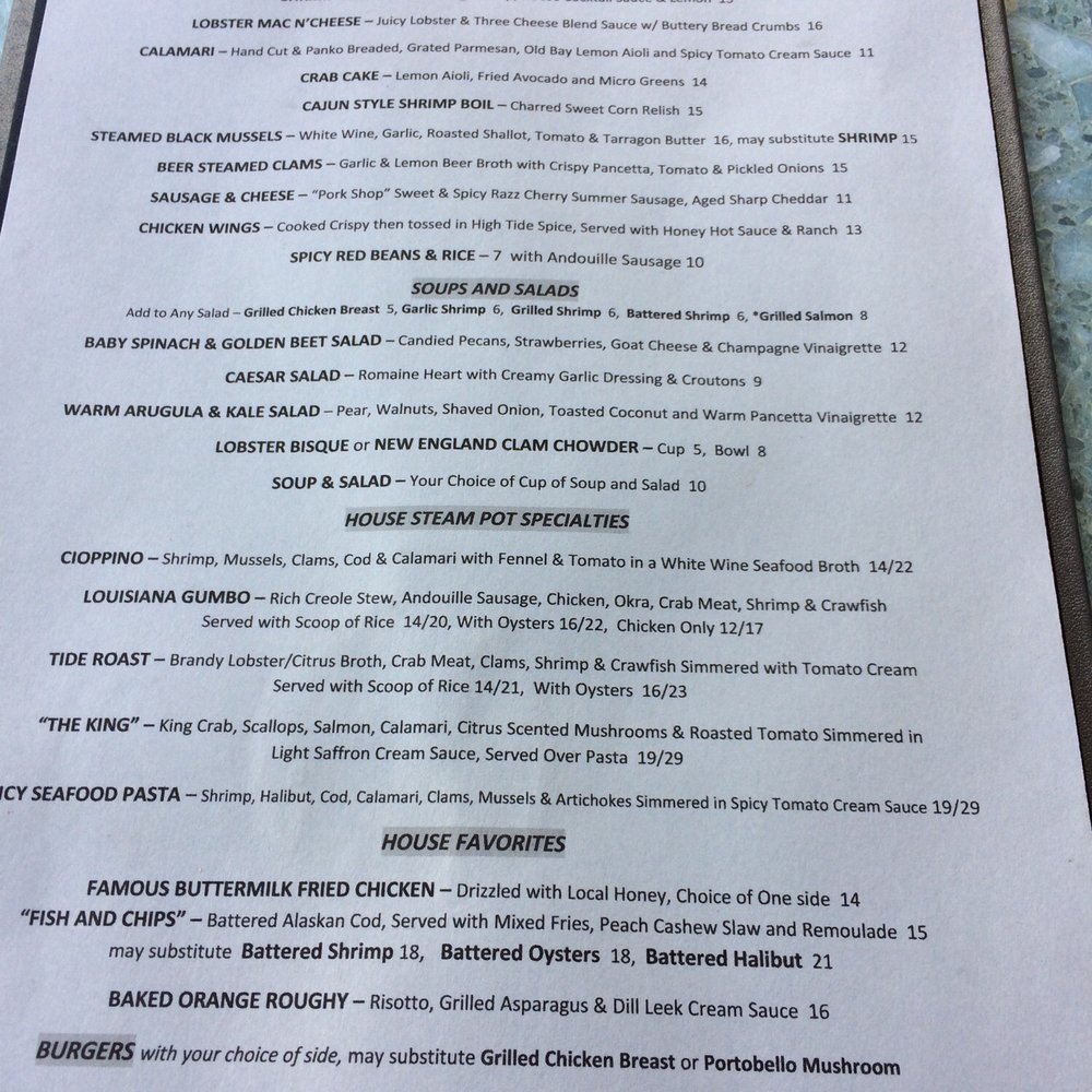 High Tide - Main menu - Seafood Near Me - Gilbert, Arizona High Tide - Main menu - Seafood Near Me - Gilbert, Arizona