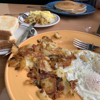 Country Kitchen - Hubby got buttermilk pancakes and scrambled eggs - Breakfast & Brunch Near Me - Long Beach, California