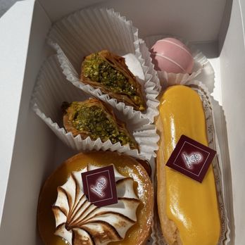 Belmo Cafe - Passionfruit mango tart, eclair, cake pop bite, baklava - Coffee & Tea Near Me - Berkeley, California