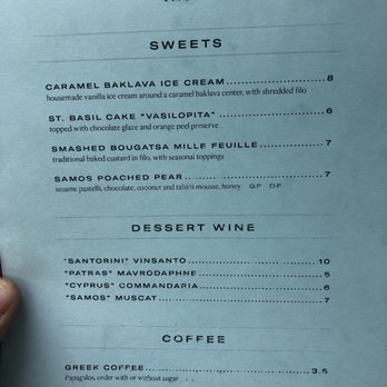 Avli Taverna - Dessert Menu! The Bougatsa is delicious! - Greek Near Me - Chicago, Illinois