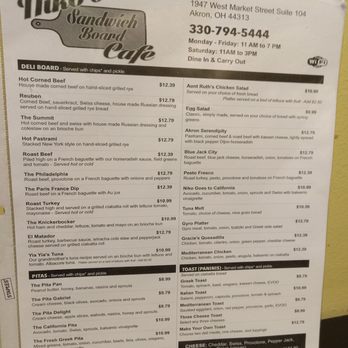 Niko's Sandwich Board - Menu front - Sandwiches Near Me - Akron, Ohio