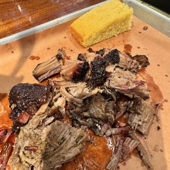 Stupid Good BBQ - Prime Brisket with a piece of cornbread - Barbeque Near Me - Springfield, Virginia