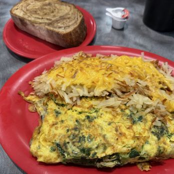 The Breakfast Co. - Veggie Omelette with hashbrowns with cheese and side of rye toast. - Breakfast & Brunch Near Me - Brownsburg, Indiana