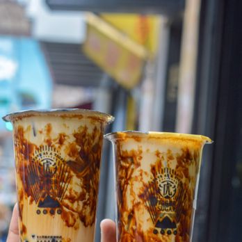 Tiger Sugar - Black Sugar Boba Milk with Cream mousse and Black Sugar Boba + Pearl with Cream mousse - Bubble Tea Near Me - New York, New York Tiger Sugar - Black Sugar Boba Milk with Cream mousse and Black Sugar Boba + Pearl with Cream mousse - Bubble Tea Near Me - New York, New York