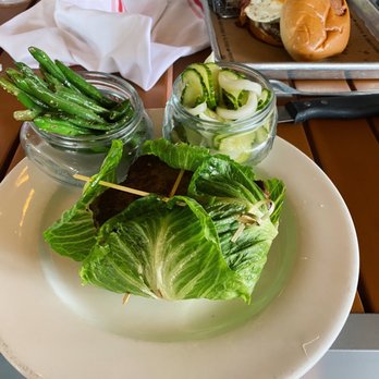 Okoboji Store - Classic burger without a bun, side of green beans & vinegar cucumbers : 4/10 - New American Near Me - Okoboji, Iowa Okoboji Store - Classic burger without a bun, side of green beans & vinegar cucumbers : 4/10 - New American Near Me - Okoboji, Iowa