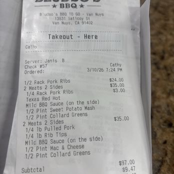 Bludso's BBQ - And please note I spent more cause I was stupid enough to try the desserts for addition $20 bucks - Barbeque Near Me - Panorama City, California