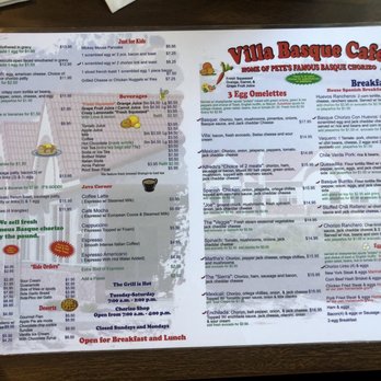 Villa Basque Café - Menu front and back - Delis Near Me - Carson City, Nevada Villa Basque Café - Menu front and back - Delis Near Me - Carson City, Nevada