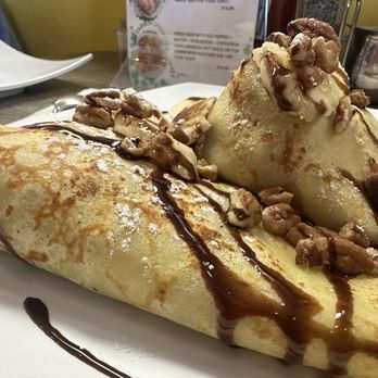Pastores + Brunch - Crepes-banana, cajeta, pecans - Mexican Near Me - Chicago, Illinois Pastores + Brunch - Crepes-banana, cajeta, pecans - Mexican Near Me - Chicago, Illinois