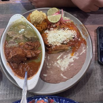 El Tapatio - The chile colarado, verde, and relleno platter - Mexican Near Me - Sacramento, California El Tapatio - The chile colarado, verde, and relleno platter - Mexican Near Me - Sacramento, California