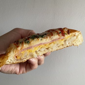 Paris Baguette - $2.95 Hashed Brown Bun. ham, cheddar, mozzarella and ketchup drizzle on top. Just OK, hash brown was undercooked - Bakeries Near Me - Queens, New York Paris Baguette - $2.95 Hashed Brown Bun. ham, cheddar, mozzarella and ketchup drizzle on top. Just OK, hash brown was undercooked - Bakeries Near Me - Queens, New York