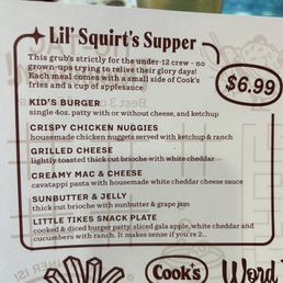 Kids menu
