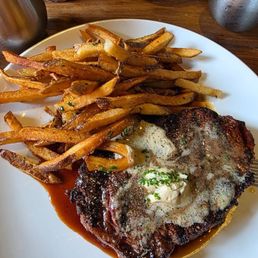 wood farm ribeye | tolon umami rub | bone marrow bordelaise | duck fat & garlic herb frites | foie gras butter