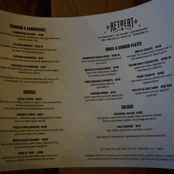 Retreat Gastropub - Food menu - Cocktail Bars Near Me - Saint Louis, Missouri