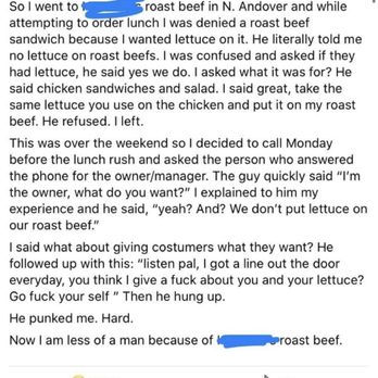 Harrison's Roast Beef - Angry entitled customer - Sandwiches Near Me - North Andover, Massachusetts