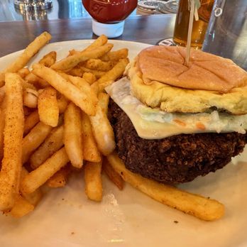 Fields & Ivy Brewery - LFK Hot Chicken sandwich ($16) with fries.   Excellent sammy! - Gastropubs Near Me - Lawrence, Kansas