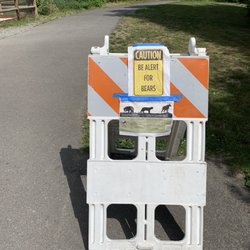 Lowell Riverfront Park - Be alert for bears sign.