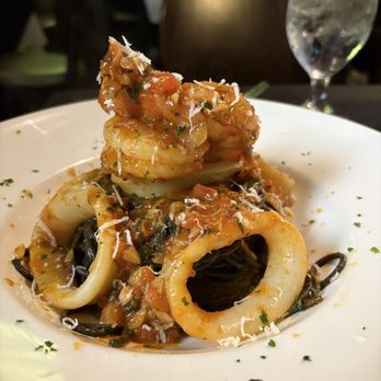 Mistero - Black Linguine with Shrimp and Calamari - Italian Near Me - Miami, Florida Mistero - Black Linguine with Shrimp and Calamari - Italian Near Me - Miami, Florida