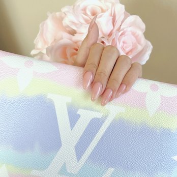Rockstar Nails & Spa - Nude colored polish over pink acrylic powder by Kelly - Nail Salons Near Me - Simi Valley, California