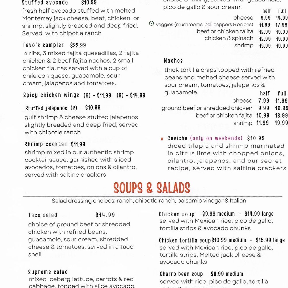 Tavos Mexican Grill - Menu - Mexican Near Me - Spring, Texas