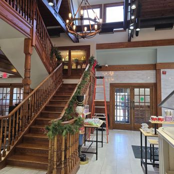 Deerfields Bakery - Stairs to cozy cafe dining area on second floor. Front doors on the right. - Bakeries Near Me - Buffalo Grove, Illinois