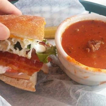 EJ's Eats & Drinks - Lunch combo, half Country Club on ciabatta with Italian sausage soup - Burgers Near Me - Little Rock, Arkansas